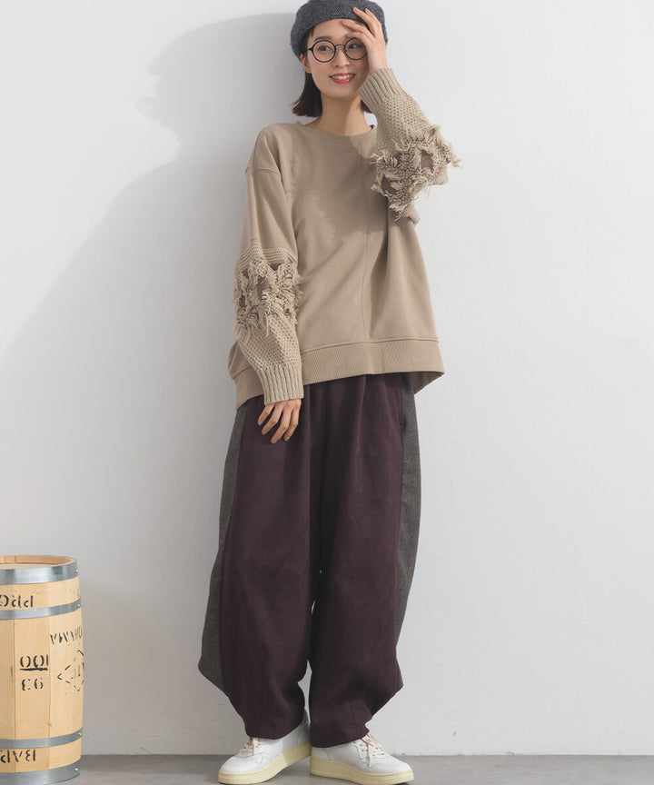 【iriey】假麂皮觸感 側褶繭形 鬆緊腰長褲 Japan E-Shop