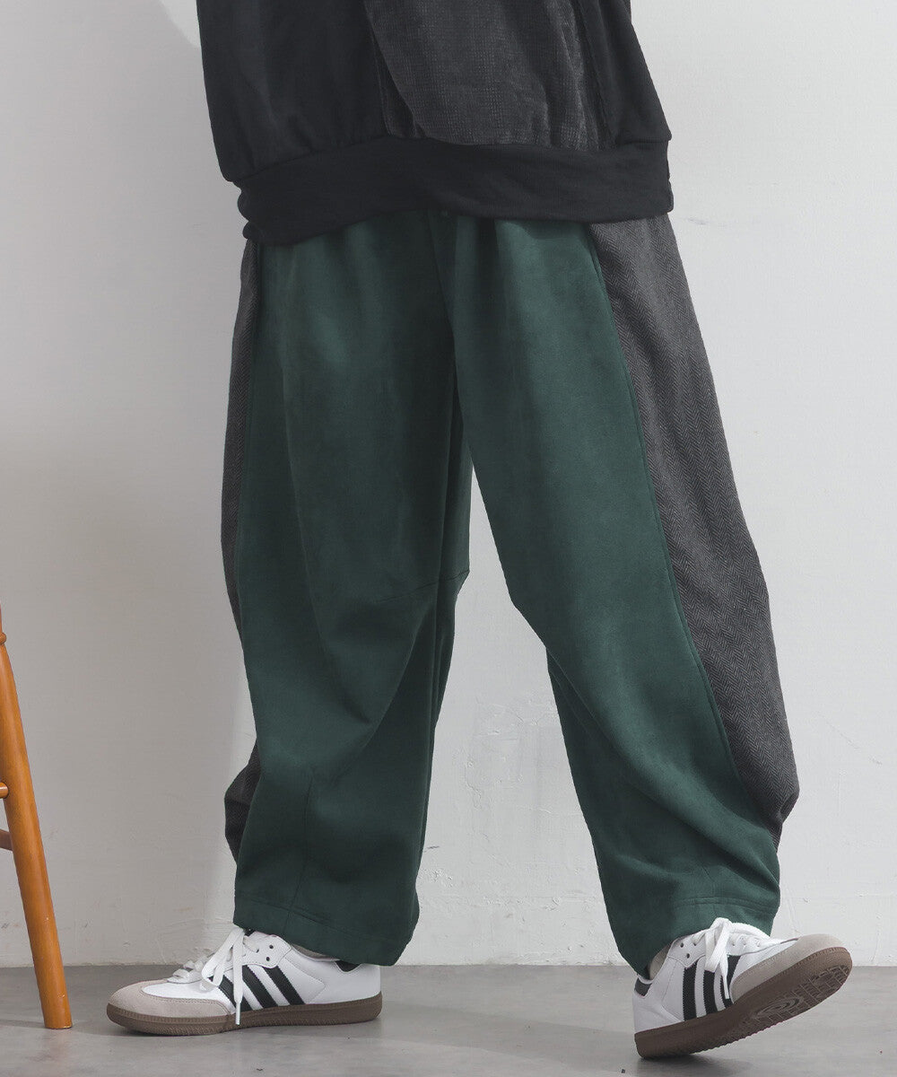 【iriey】假麂皮觸感 側褶繭形 鬆緊腰長褲 Japan E-Shop