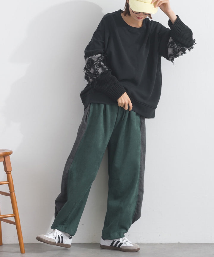 【iriey】假麂皮觸感 側褶繭形 鬆緊腰長褲 Japan E-Shop