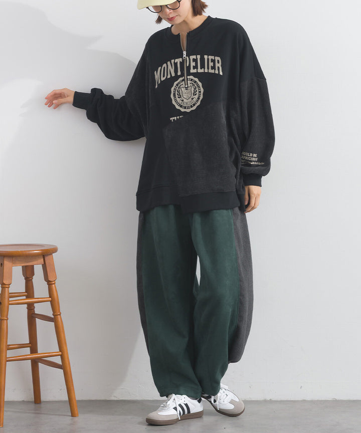 【iriey】假麂皮觸感 側褶繭形 鬆緊腰長褲 Japan E-Shop
