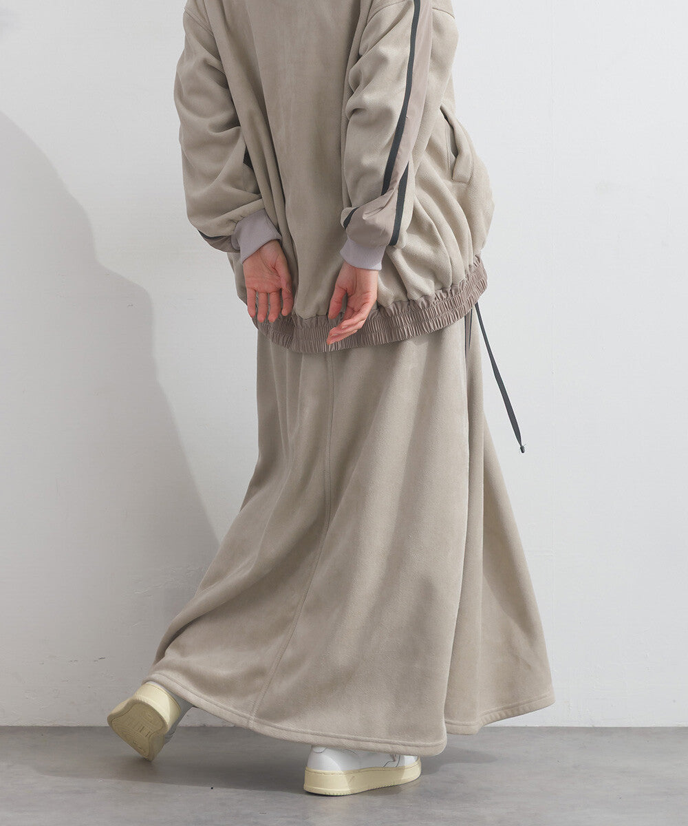 【iriey】假麂皮×尼龍拼接 撞色側線條 鬆緊腰長裙 Japan E-Shop