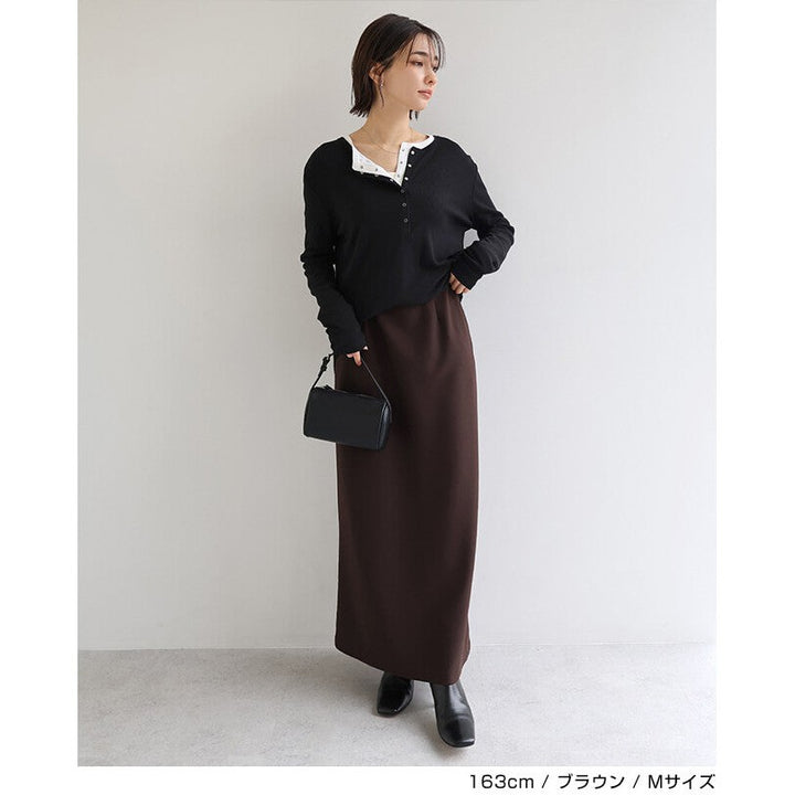 【evernavy】刷毛彈力羅馬布直筒長裙 Japan E-Shop