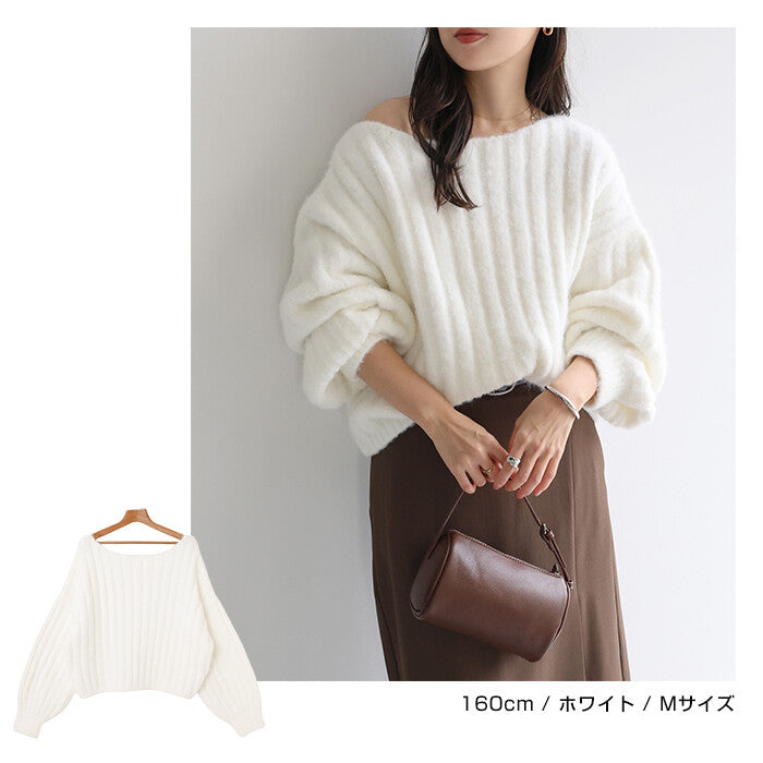 【Alma Design】棉花糖觸感寬羅紋針織上衣 圓領澎袖顯瘦剪裁 顏色