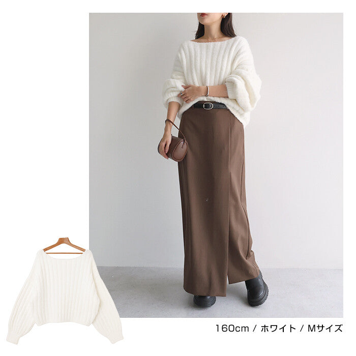 【Alma Design】棉花糖觸感寬羅紋針織上衣 圓領澎袖顯瘦剪裁 顏色