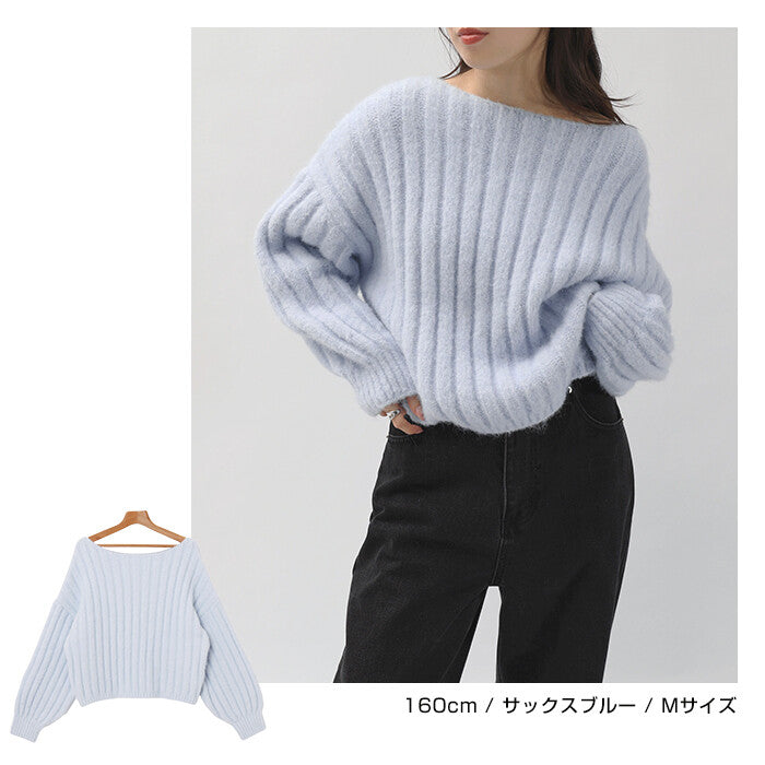 【Alma Design】棉花糖觸感寬羅紋針織上衣 圓領澎袖顯瘦剪裁 顏色