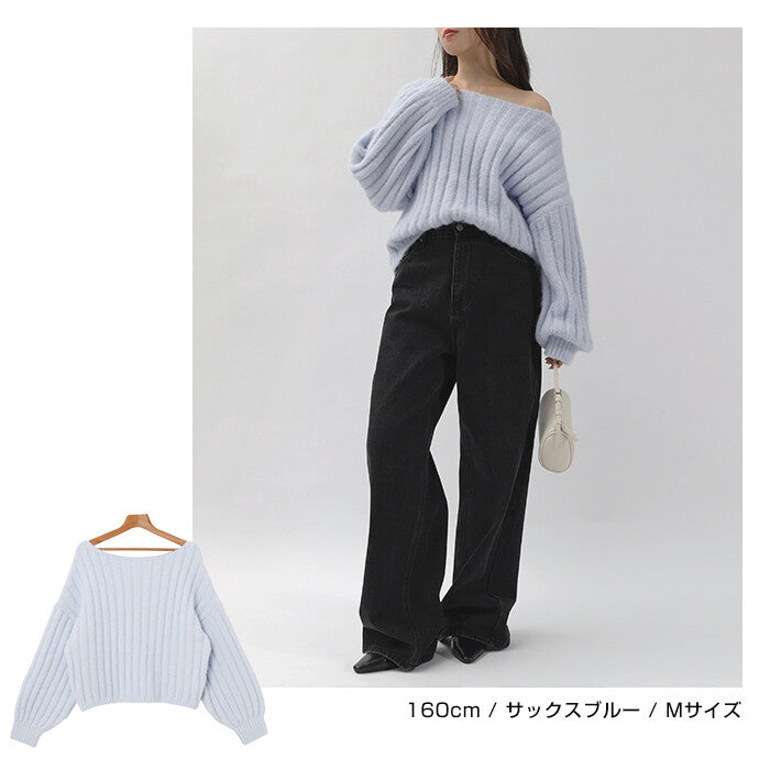 【Alma Design】棉花糖觸感寬羅紋針織上衣 圓領澎袖顯瘦剪裁 顏色