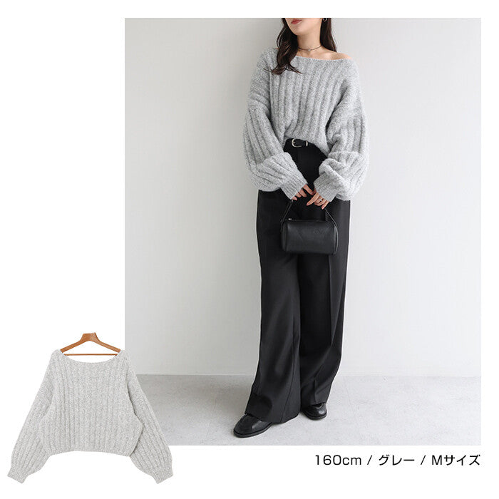 【Alma Design】棉花糖觸感寬羅紋針織上衣 圓領澎袖顯瘦剪裁 顏色