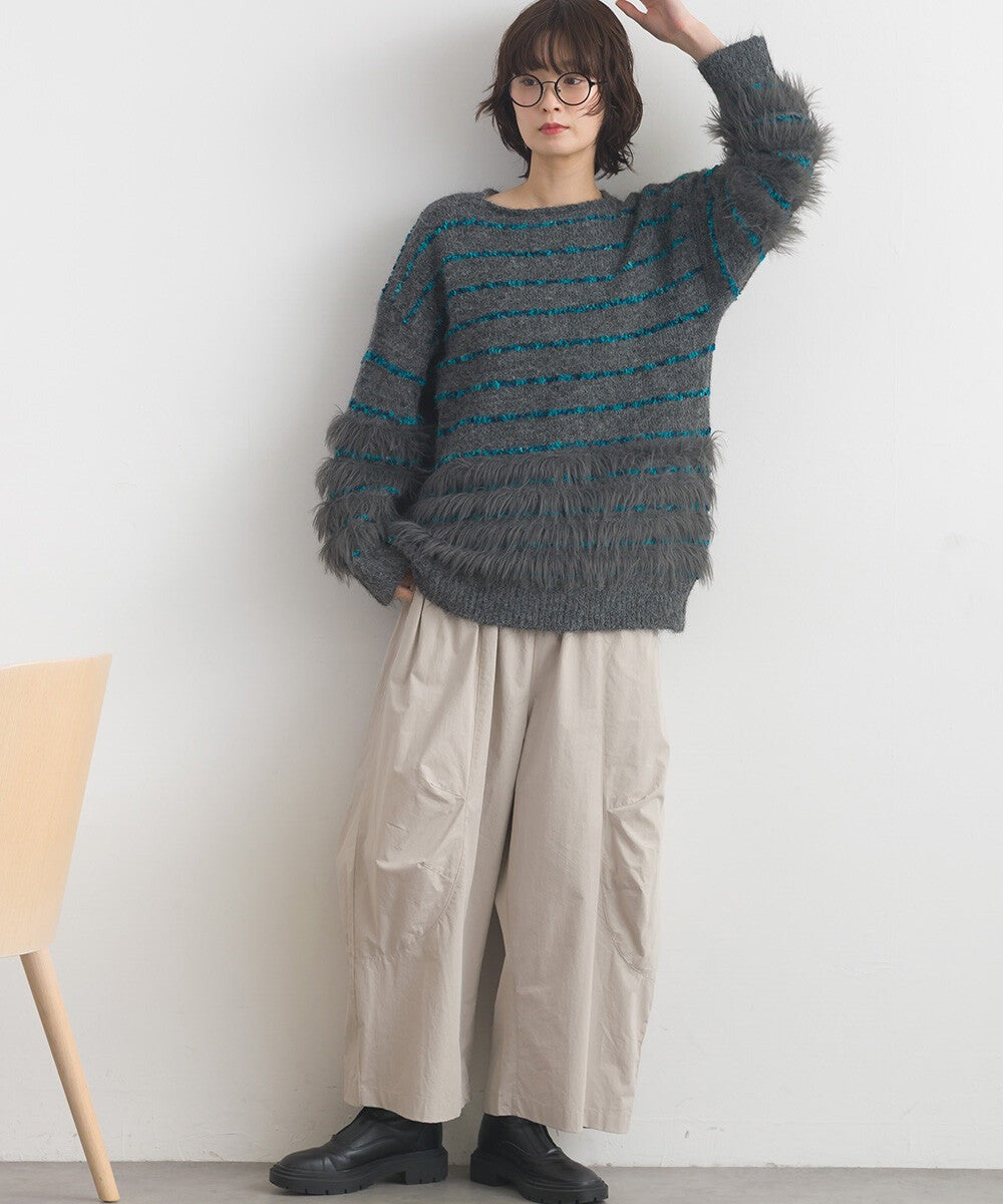 【iriey】毛茸茸針織×膠帶橫條 拼接針織衫 Japan E-Shop