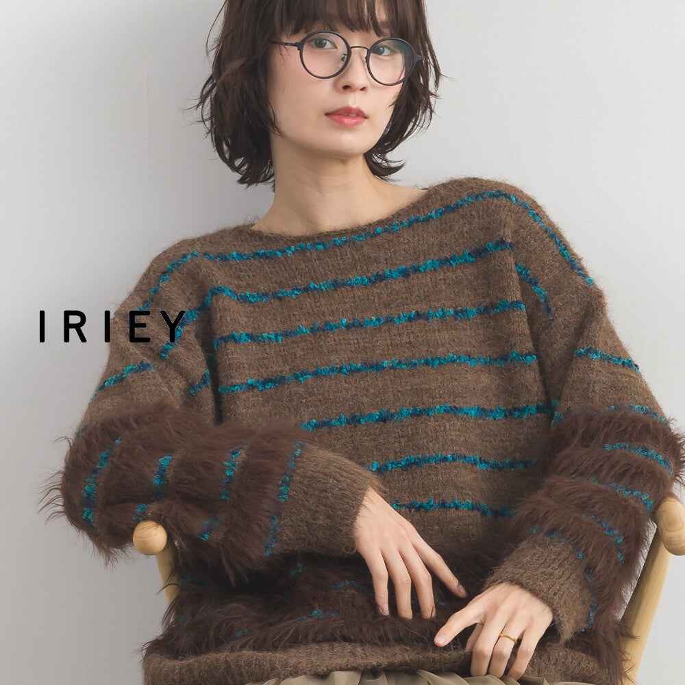 【iriey】毛茸茸針織×膠帶橫條 拼接針織衫 Japan E-Shop
