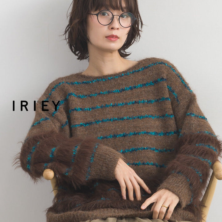 【iriey】毛茸茸針織×膠帶橫條 拼接針織衫 Japan E-Shop