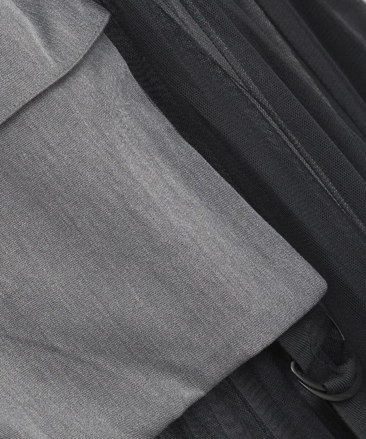 【iriey】撞色薄紗疊層 多口袋 工裝長裙 Japan E-Shop