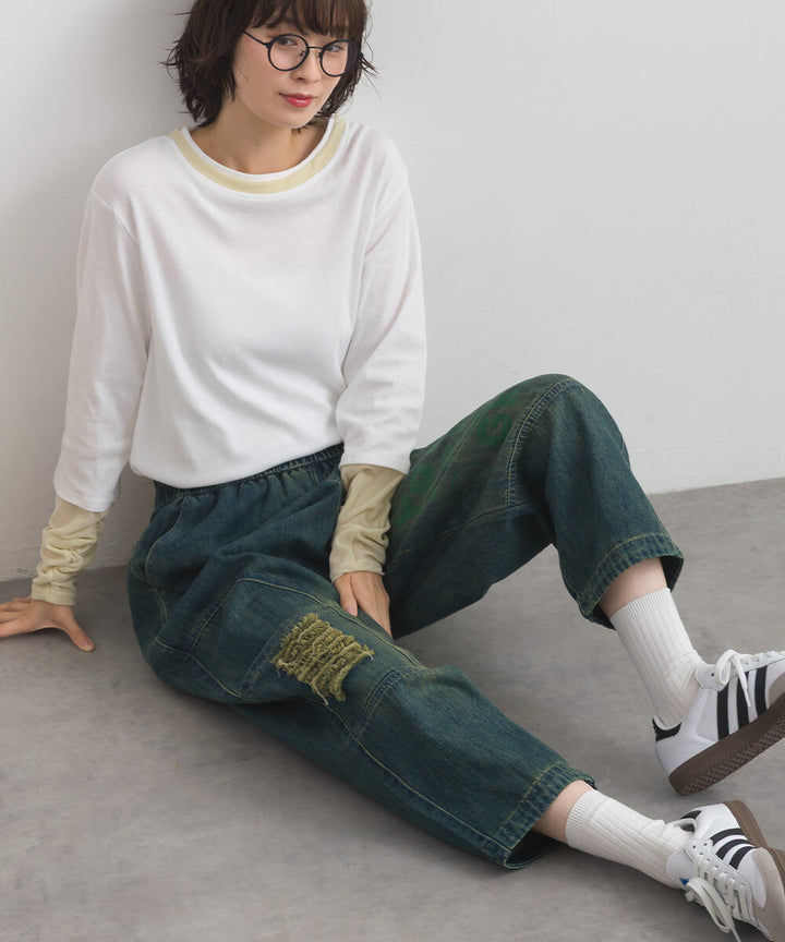【iriey】塗鴉品牌字母做舊感 鬆緊腰牛仔褲 Japan E-Shop