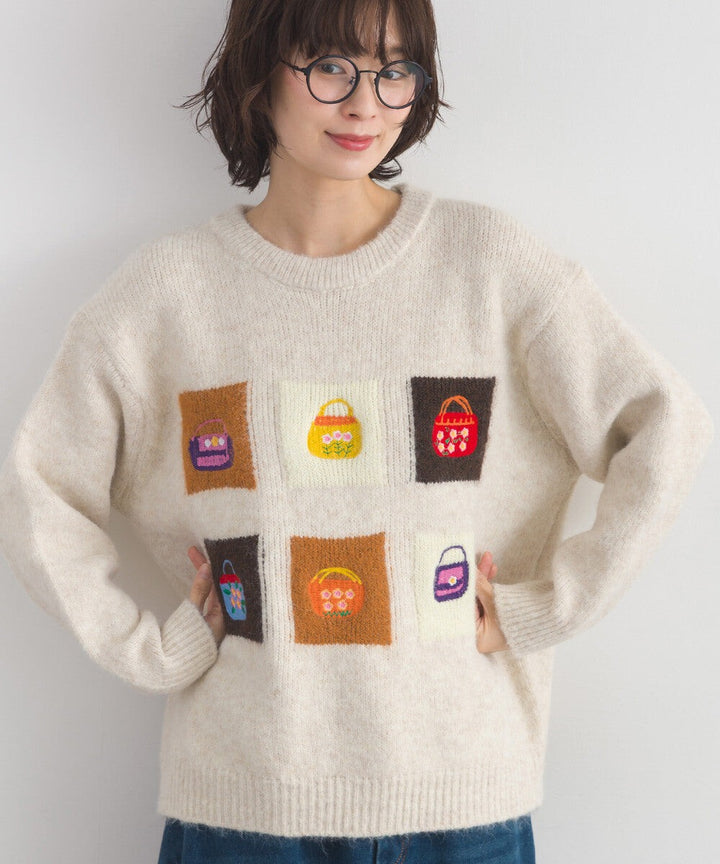 【iriey】提花幾何藝術色塊 寬鬆針織套頭衫 Japan E-Shop