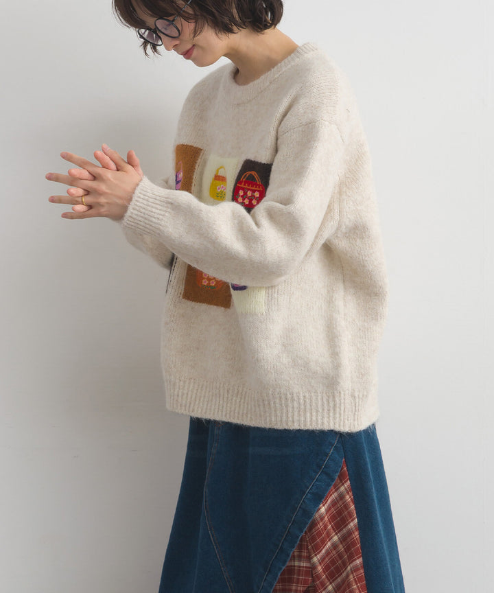 【iriey】提花幾何藝術色塊 寬鬆針織套頭衫 Japan E-Shop