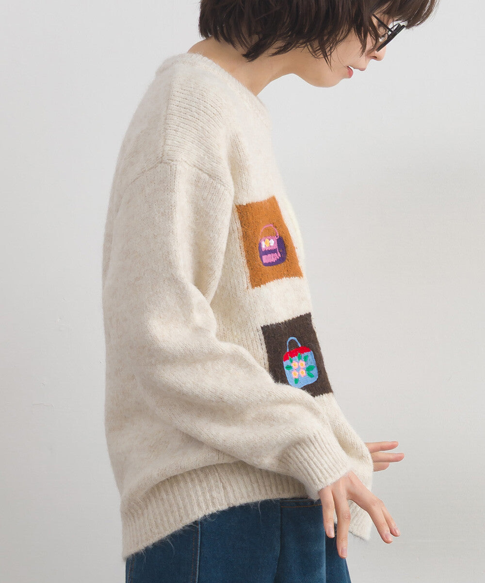【iriey】提花幾何藝術色塊 寬鬆針織套頭衫 Japan E-Shop