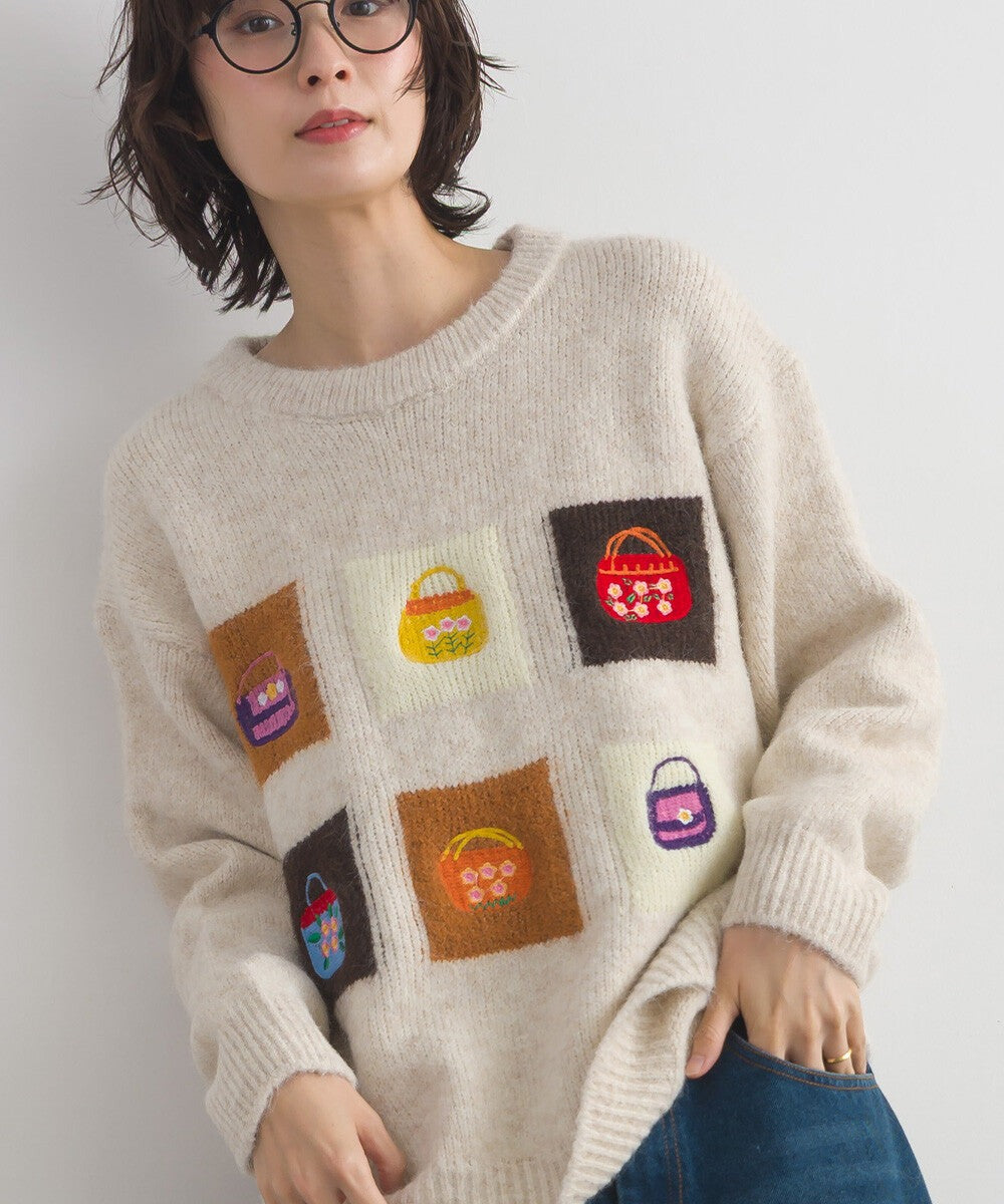 【iriey】提花幾何藝術色塊 寬鬆針織套頭衫 Japan E-Shop