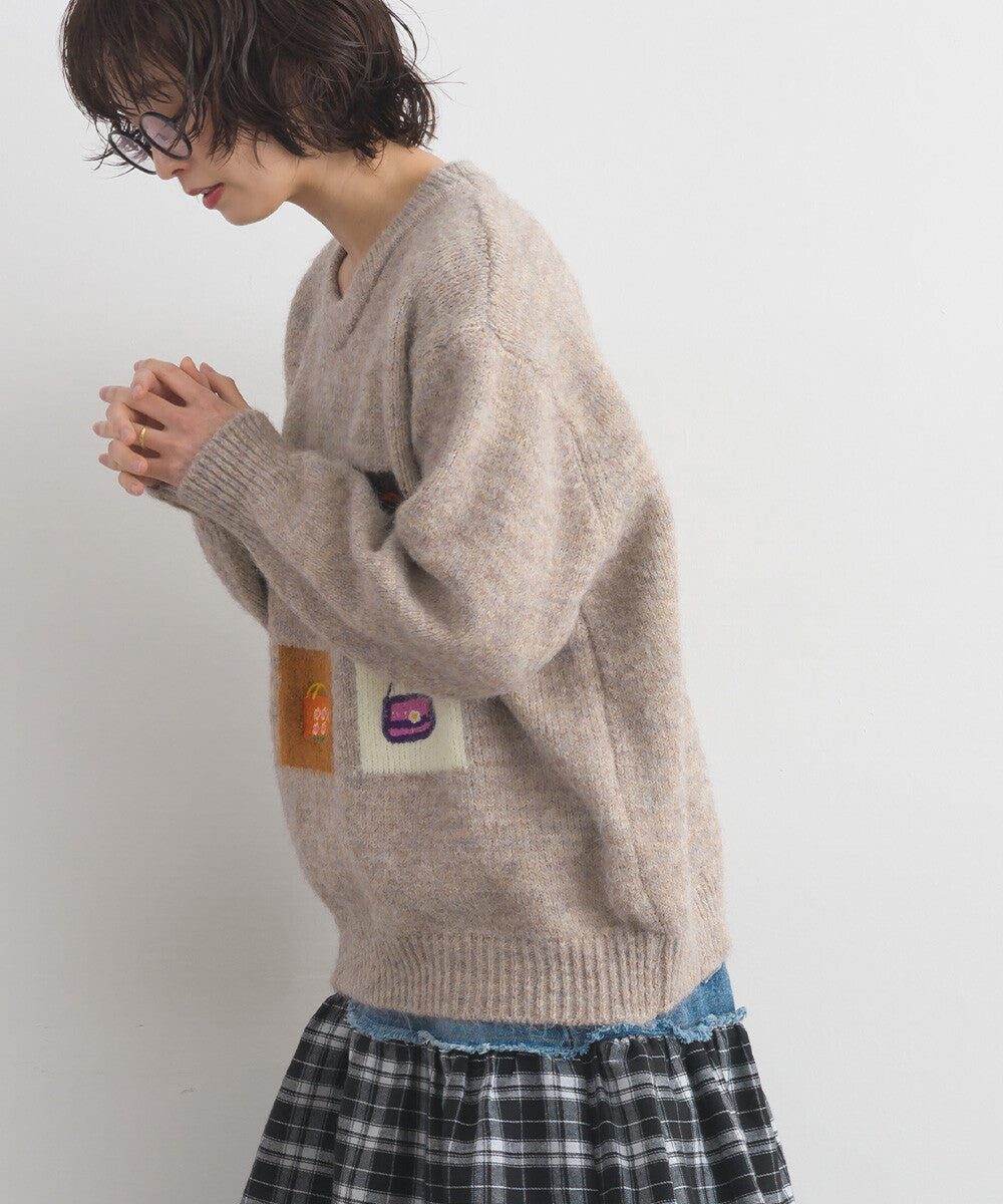 【iriey】提花幾何藝術色塊 寬鬆針織套頭衫 Japan E-Shop