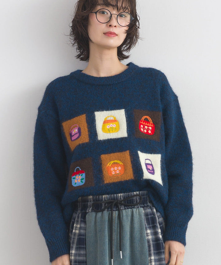 【iriey】提花幾何藝術色塊 寬鬆針織套頭衫 Japan E-Shop
