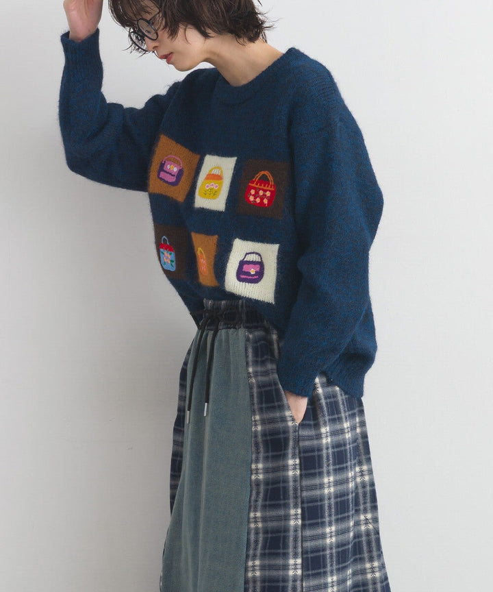 【iriey】提花幾何藝術色塊 寬鬆針織套頭衫 Japan E-Shop