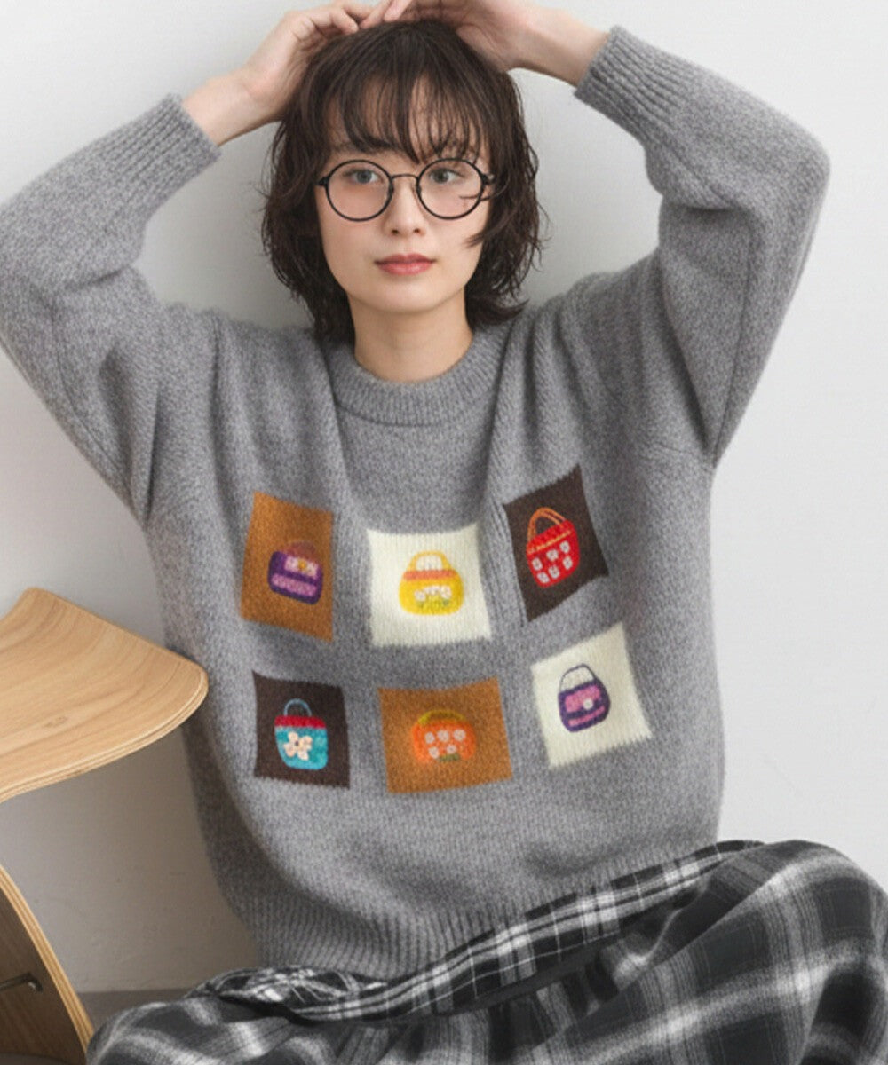 【iriey】提花幾何藝術色塊 寬鬆針織套頭衫 Japan E-Shop