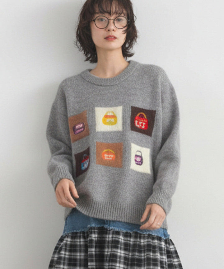 【iriey】提花幾何藝術色塊 寬鬆針織套頭衫 Japan E-Shop