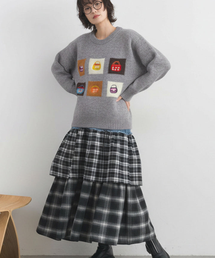 【iriey】提花幾何藝術色塊 寬鬆針織套頭衫 Japan E-Shop