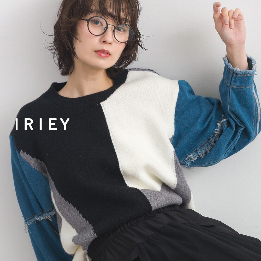 【iriey】牛仔袖拼接撞色 做舊感針織衫 Japan E-Shop