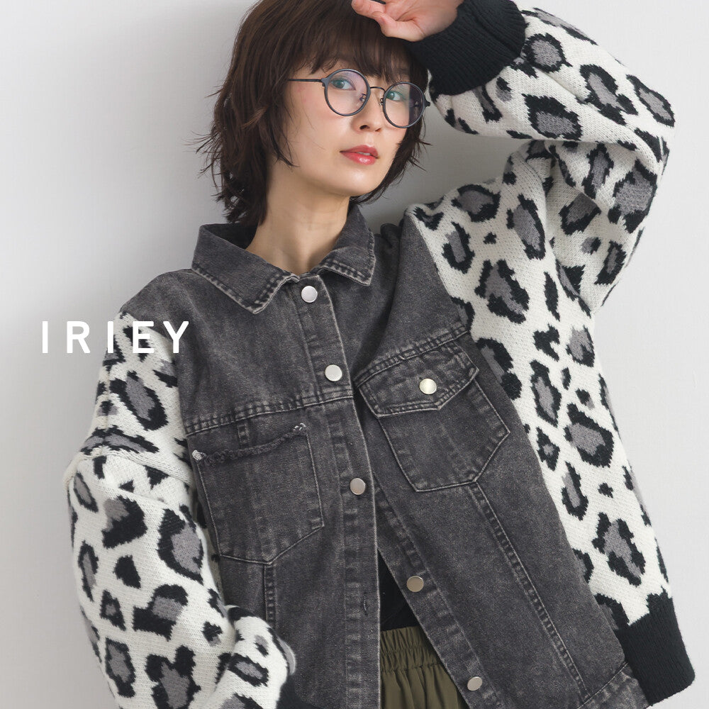 【iriey】豹紋提花針織×牛仔 長版外套 Japan E-Shop