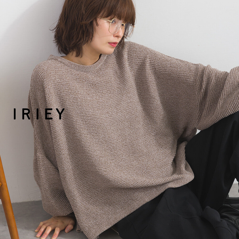 【iriey】絨毛混紡拼色 蝙蝠袖 寬鬆針織套頭衫 Japan E-Shop