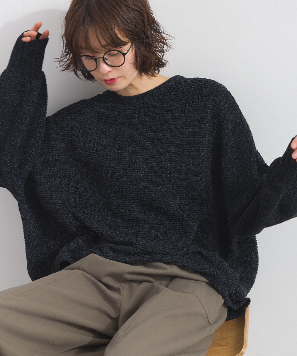 【iriey】絨毛混紡拼色 蝙蝠袖 寬鬆針織套頭衫 Japan E-Shop