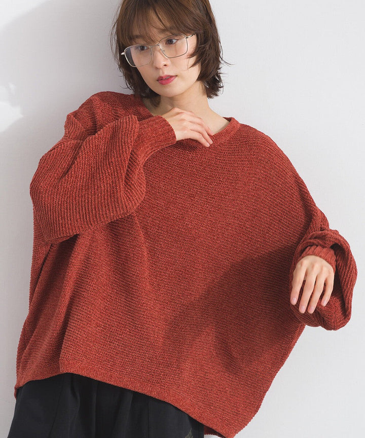 【iriey】絨毛混紡拼色 蝙蝠袖 寬鬆針織套頭衫 Japan E-Shop