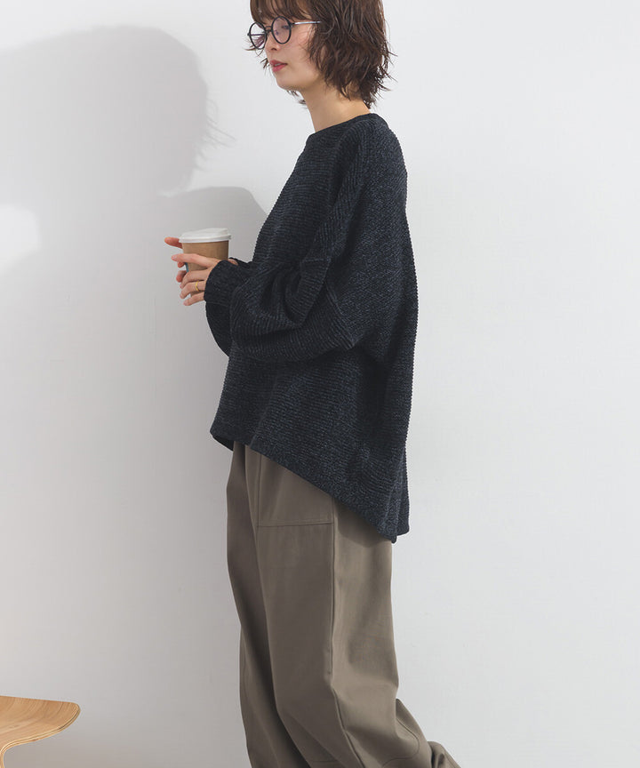 【iriey】絨毛混紡拼色 蝙蝠袖 寬鬆針織套頭衫 Japan E-Shop