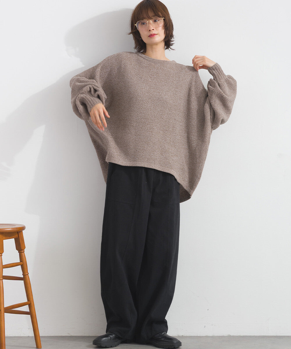 【iriey】絨毛混紡拼色 蝙蝠袖 寬鬆針織套頭衫 Japan E-Shop