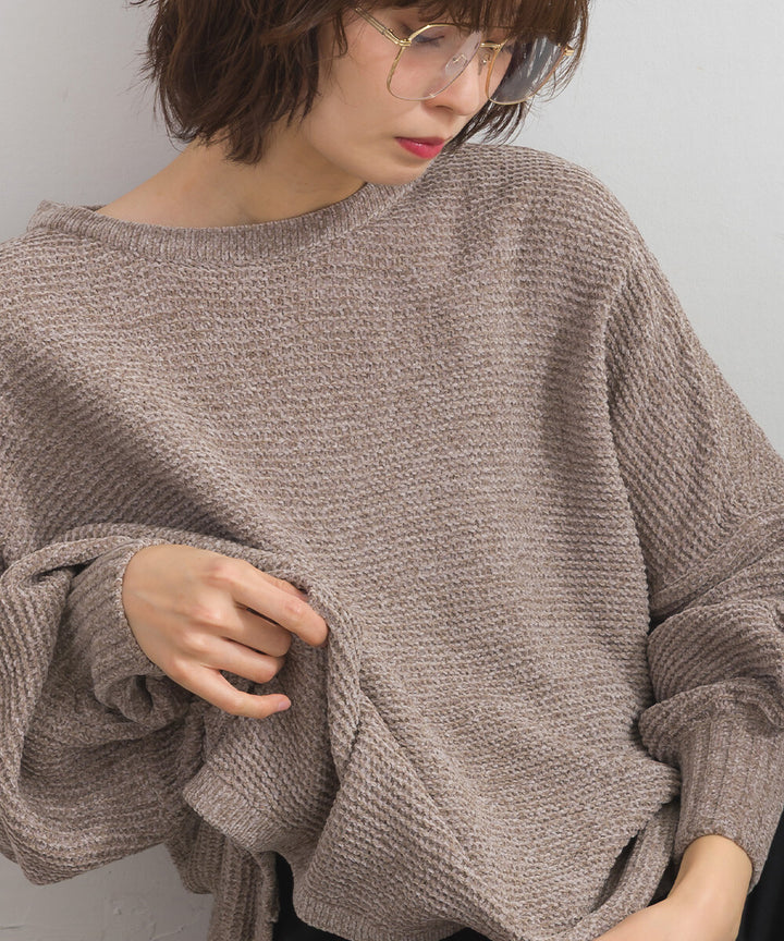 【iriey】絨毛混紡拼色 蝙蝠袖 寬鬆針織套頭衫 Japan E-Shop