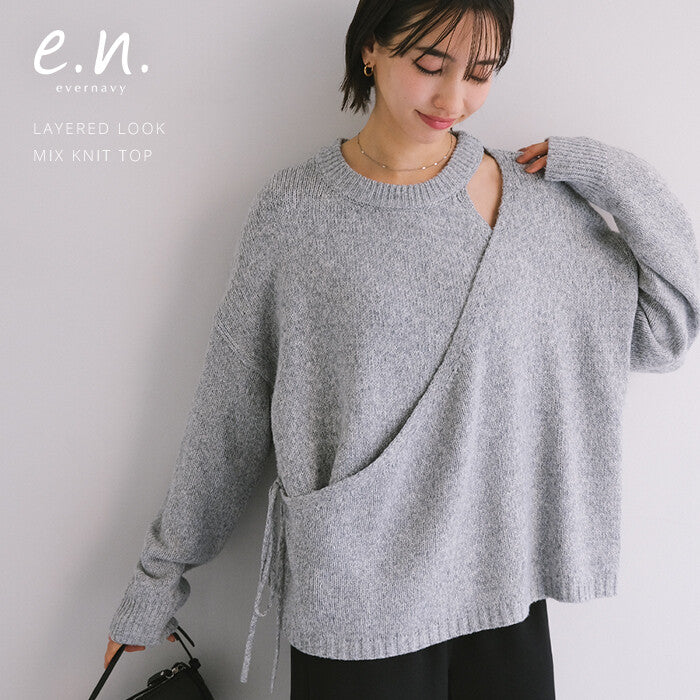 【evernavy】假兩件中針織長袖上衣 Japan E-Shop