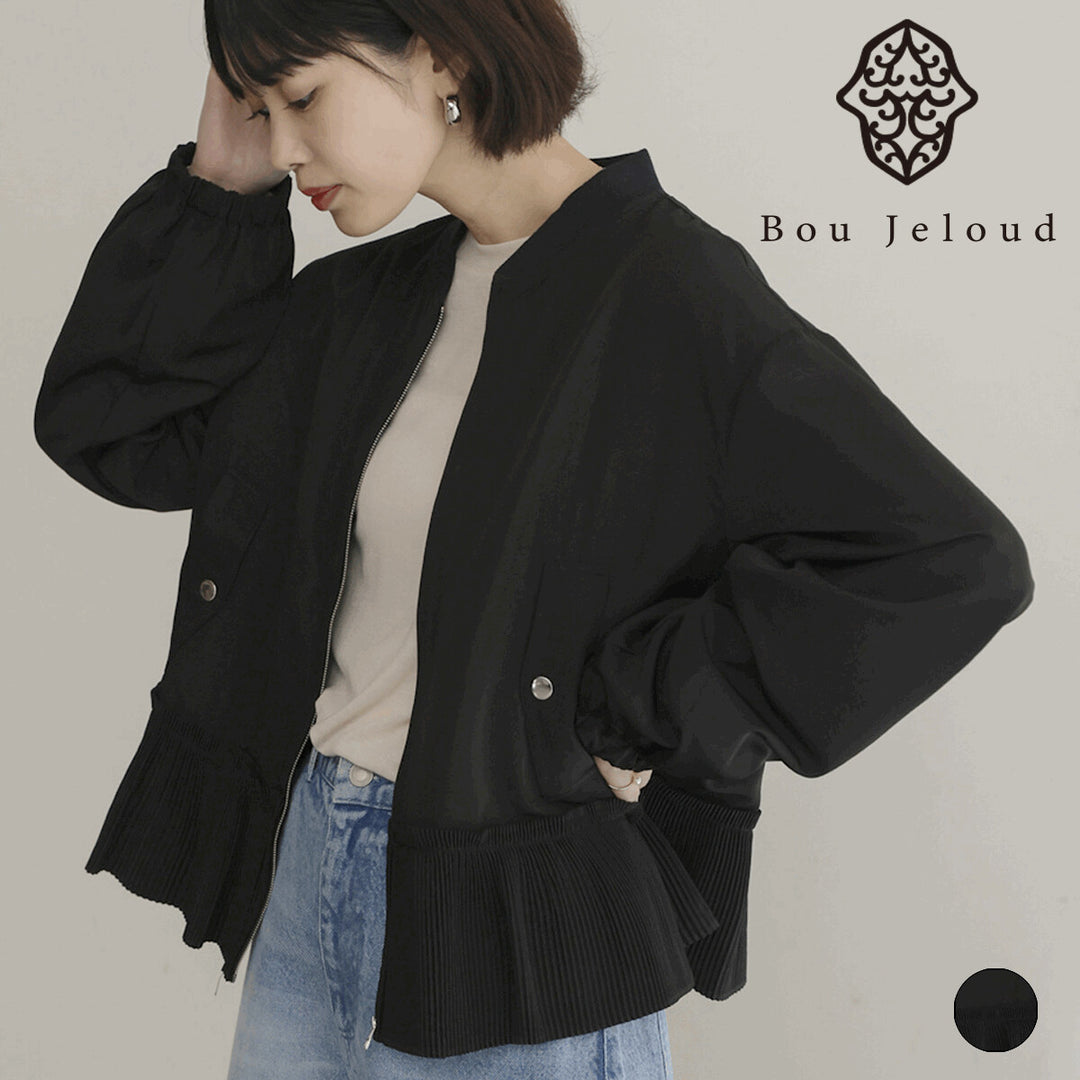 【Bou Jeloud】百褶荷葉下襬羅紋拼接拉鍊外套 顏色