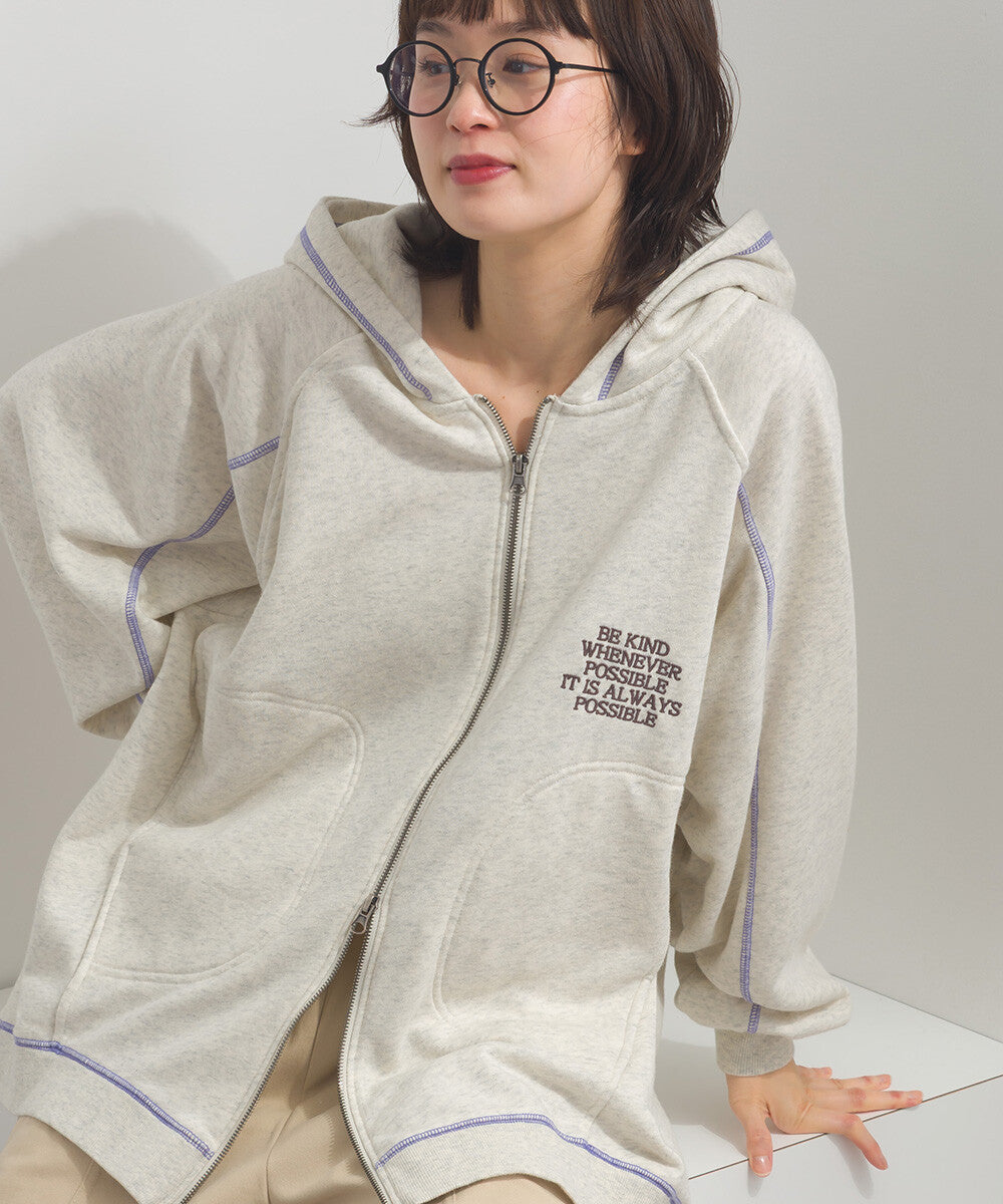 【iriey】撞色縫線刺繡 厚刷毛 拉鍊連帽外套 Japan E-Shop
