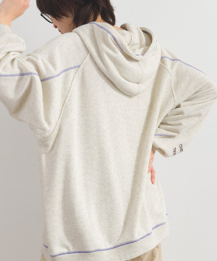 【iriey】撞色縫線刺繡 厚刷毛 拉鍊連帽外套 Japan E-Shop