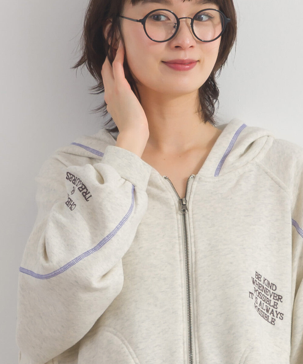 【iriey】撞色縫線刺繡 厚刷毛 拉鍊連帽外套 Japan E-Shop