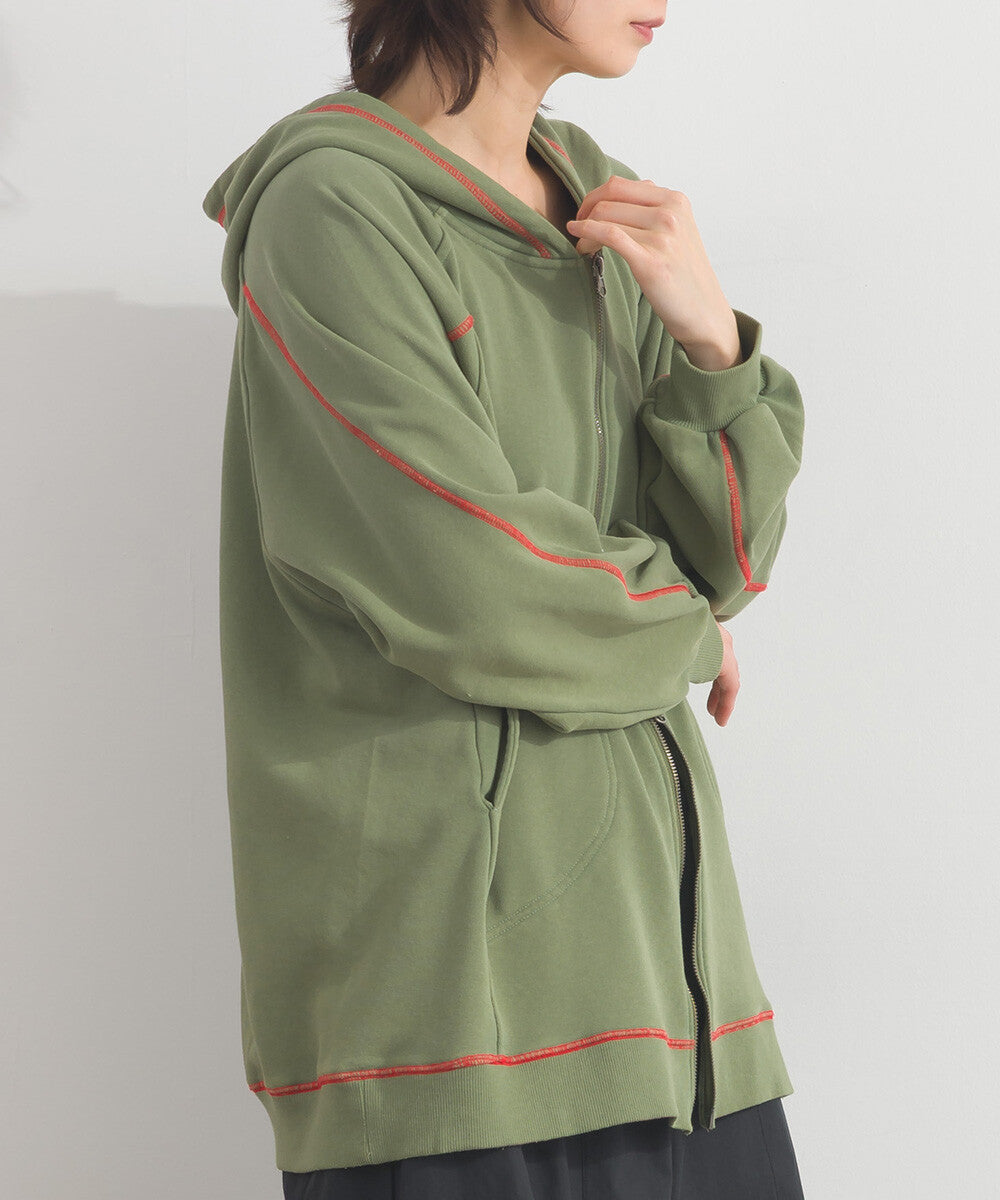 【iriey】撞色縫線刺繡 厚刷毛 拉鍊連帽外套 Japan E-Shop