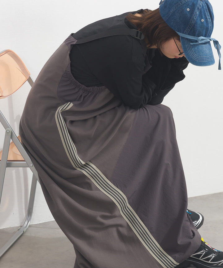 【iriey】色塊分區拼接 絲光斜紋 長版吊帶裙 Japan E-Shop