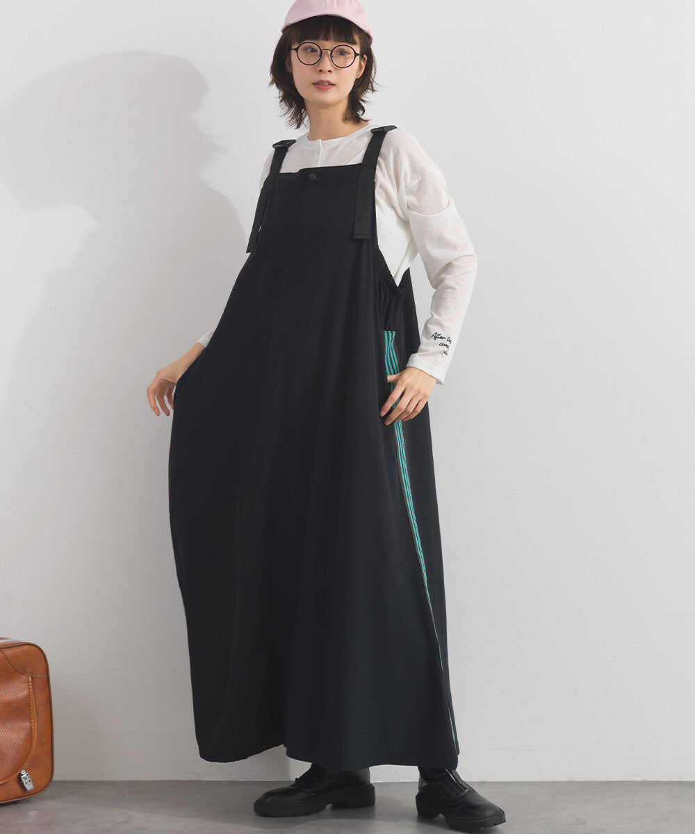 【iriey】色塊分區拼接 絲光斜紋 長版吊帶裙 Japan E-Shop