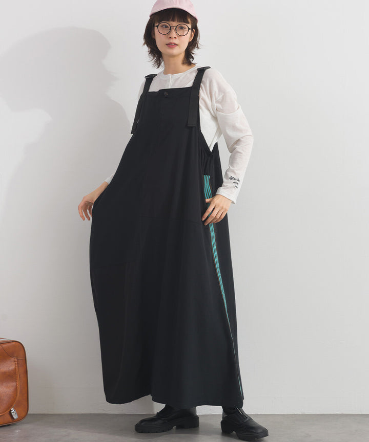 【iriey】色塊分區拼接 絲光斜紋 長版吊帶裙 Japan E-Shop