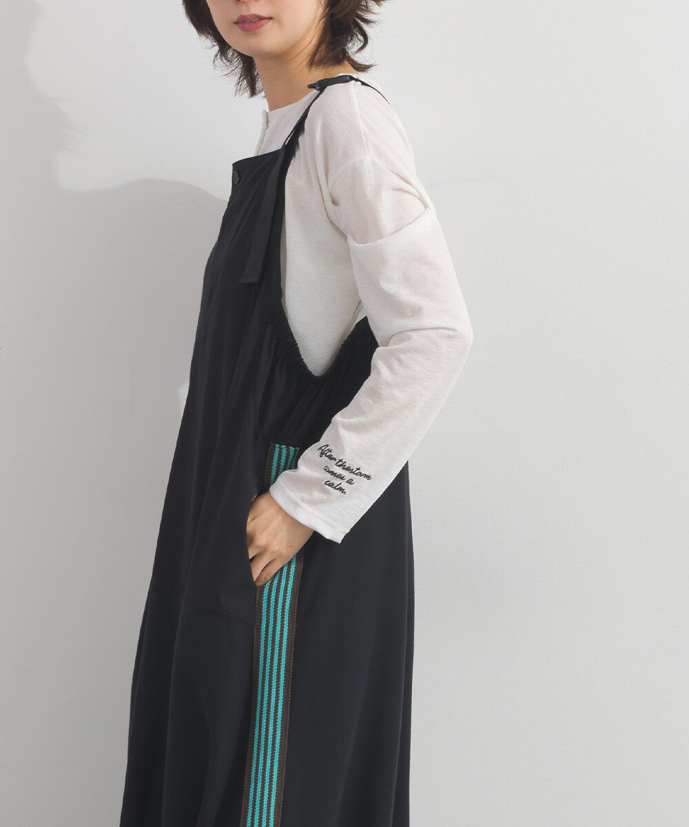 【iriey】色塊分區拼接 絲光斜紋 長版吊帶裙 Japan E-Shop