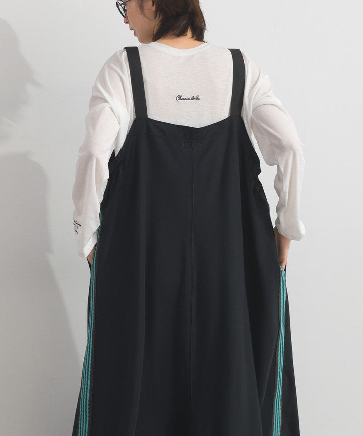 【iriey】色塊分區拼接 絲光斜紋 長版吊帶裙 Japan E-Shop