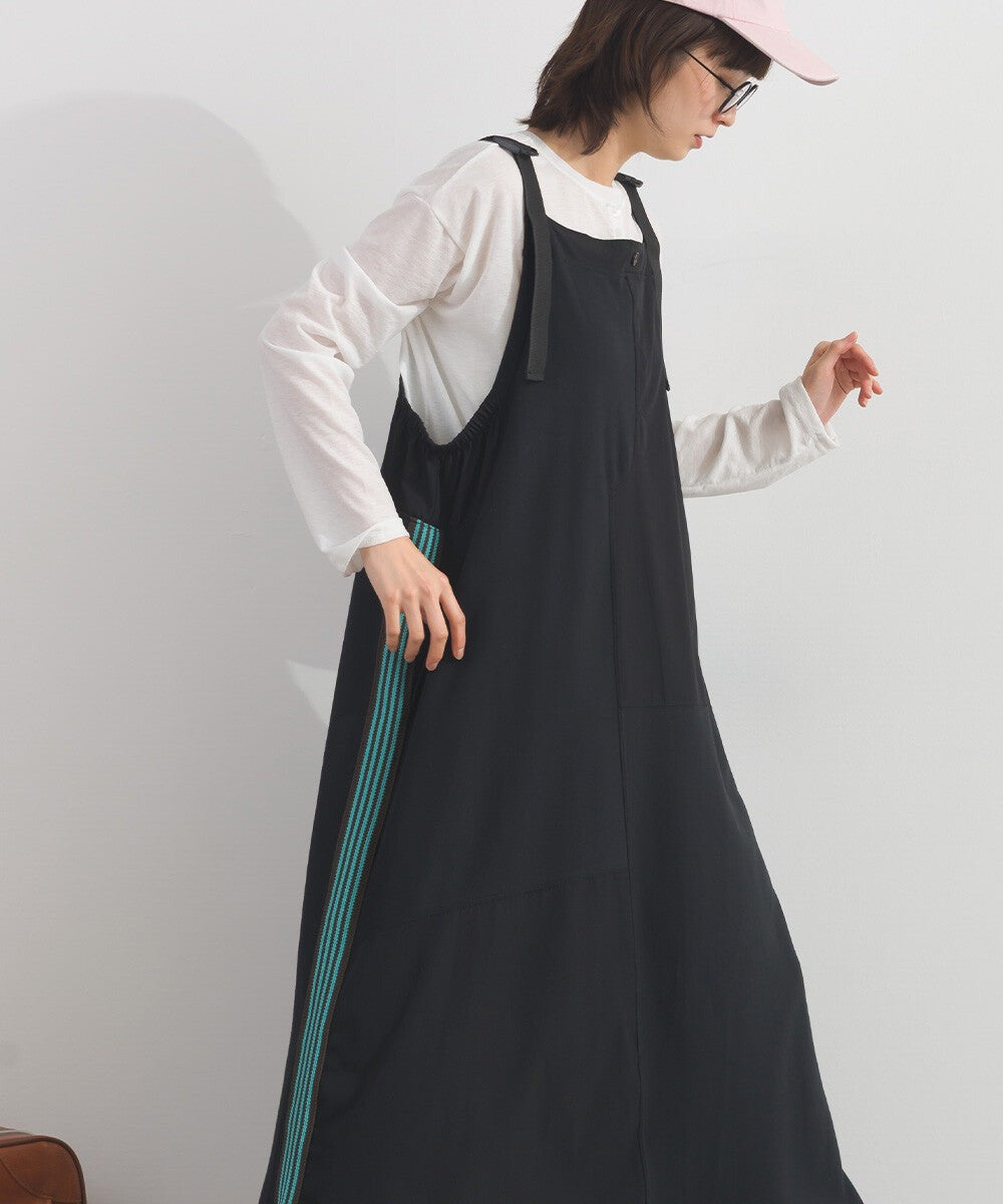 【iriey】色塊分區拼接 絲光斜紋 長版吊帶裙 Japan E-Shop