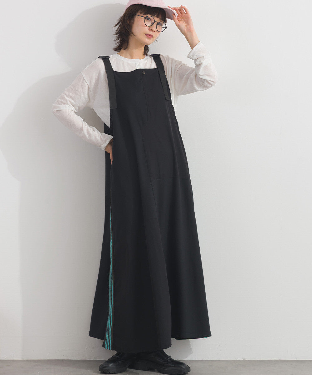 【iriey】色塊分區拼接 絲光斜紋 長版吊帶裙 Japan E-Shop