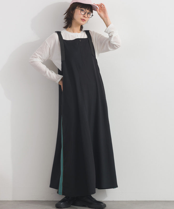 【iriey】色塊分區拼接 絲光斜紋 長版吊帶裙 Japan E-Shop