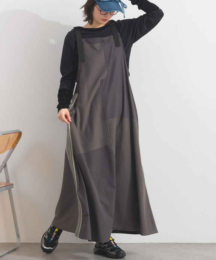 【iriey】色塊分區拼接 絲光斜紋 長版吊帶裙 Japan E-Shop