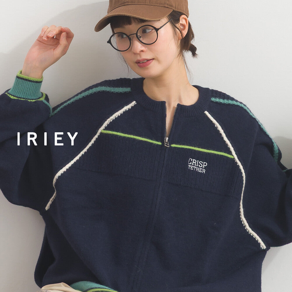 【iriey】針織運動風 配色線條 拉鍊長版開衫 Japan E-Shop